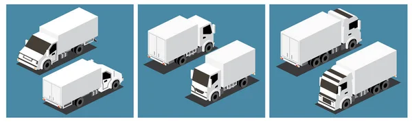 Isometryczny Zestaw Ciężarówek Towarowych Transport Komercyjny Logistyka Miasto Obiekt Dla — Zdjęcie stockowe