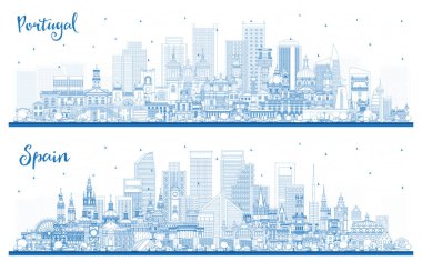 Portekiz ve İspanya. Blue Buildings ile Skyline 'ın taslağı. Şehir simgeleriyle dolu. Porto ve Lisbon. Madrid mi? Barselona 'da. Valencia. Sevilla. Zaragoza.