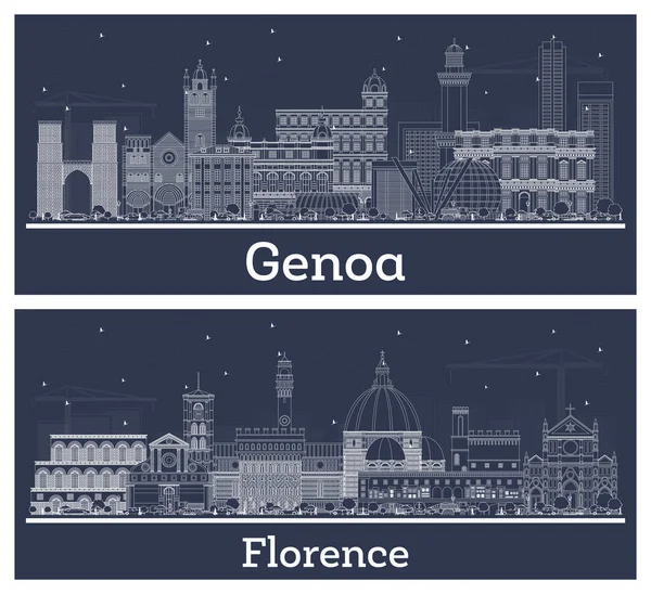 Italian Cities Outline Florence Genoa Italy City Skyline Set White — Stock Photo, Image