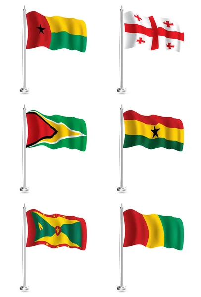 Флаги Гайаны Грузии Ганы Гренады Ганы Ганы Изолированные Флаги Реалистической — стоковое фото