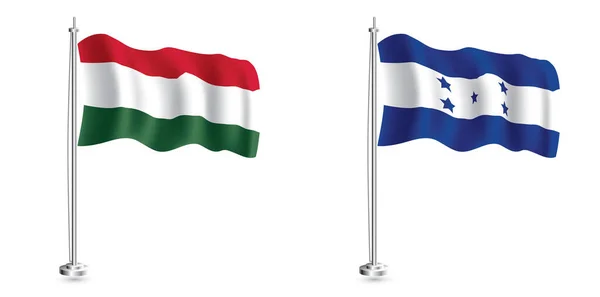 Гондурас Венгерские Флаги Изолированные Флаги Реалистической Волны Флагштоке — стоковое фото