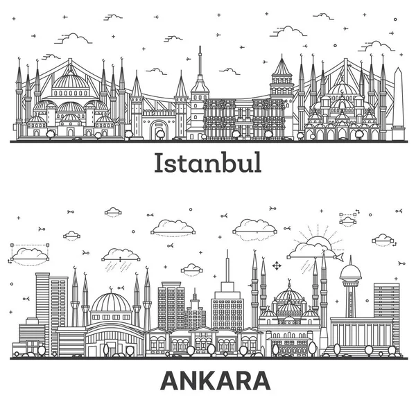 Нарис Анкара Стамбул Туреччина City Skyline Set Історичними Будівлями Ізольовані — стокове фото