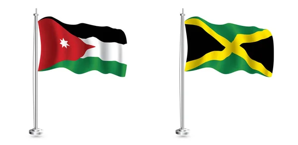 stock image Jamaica and Jordan Flags Set. Isolated Realistic Wave Flag on Flagpole.