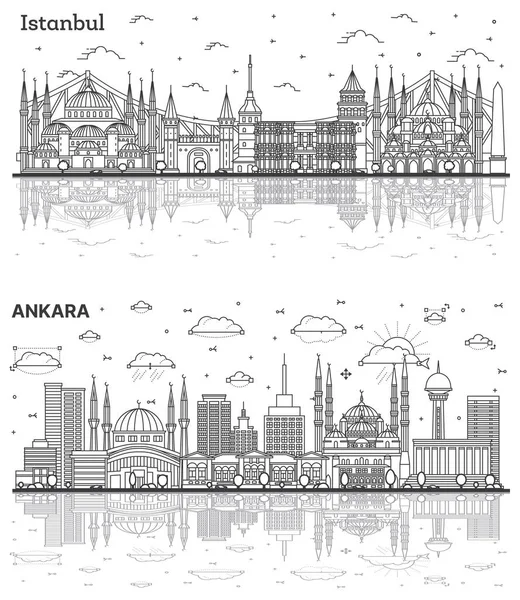 Hahmotella Ankara Istanbul Turkki City Skyline Set Heijastuksia Historiallisia Rakennuksia — kuvapankkivalokuva