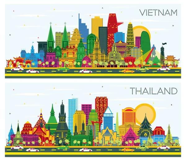 泰国和越南的天际线设置与色彩建筑和蓝天 城市景观与地标 胡志明 — 图库照片