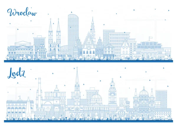 Esquema Lodz Wroclaw Polonia City Skyline Set Con Edificios Azules —  Fotos de Stock