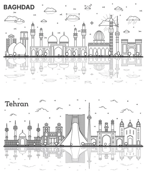 Esquema Teherán Irán Bagdad Iraq City Skyline Set Con Edificios —  Fotos de Stock