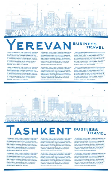 Esboço Tashkent Uzbequistão Yerevan Armenia City Skyline Com Edifícios Azuis — Fotografia de Stock