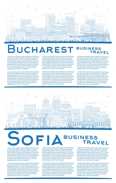 Начерки Софія Болгарія Бухарест Румунія City Skyline Set Blue Buildings — стокове фото