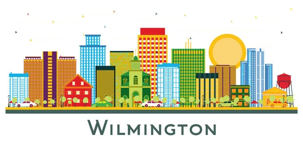 Wilmington Delaware City Skyline Con Edificios Color Aislados Blanco Ilustración — Vector de stock