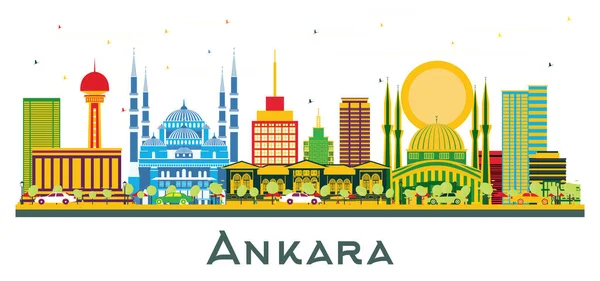 Ankara Turkey City Skyline Mit Farbigen Gebäuden Isoliert Auf Weiß — Stockvektor