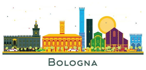 Bologna Italya City Skyline Renkli Binalar Beyazlar Izole Edilmiş Vektör — Stok Vektör