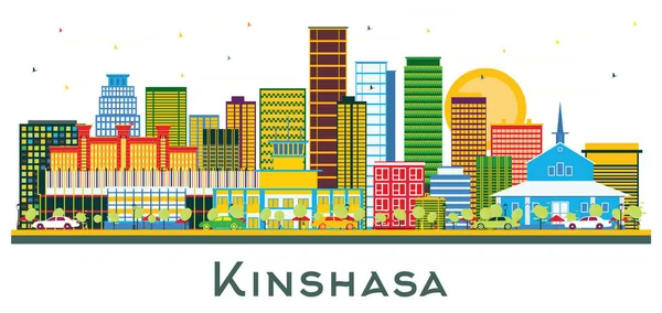 Kinshasa City Skyline Con Edificios Color Aislados Blanco Ilustración Vectorial — Vector de stock