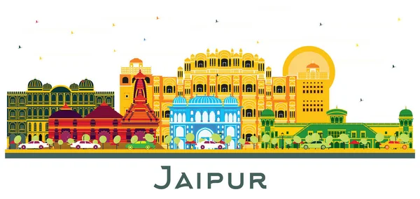 Jaipur India City Skyline Mit Farbigen Gebäuden Isoliert Auf Weiß — Stockvektor