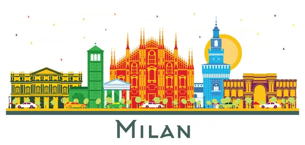 Milan Italy City Skyline Color Landmarks Απομονωμένο Στο Λευκό Εικονογράφηση — Διανυσματικό Αρχείο