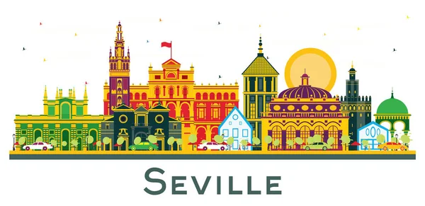 セビリア スペイン シティ スカイライン 色の建物が白に分離されています ベクターイラスト 歴史ある建物とのビジネス旅行と観光コンセプト ランドマークとシティスケープ — ストックベクタ