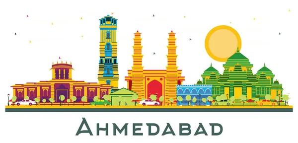 Ahmedabad Indien Stadtsilhouette Mit Farbigen Gebäuden Und Blauem Himmel Vektorillustration — Stockvektor