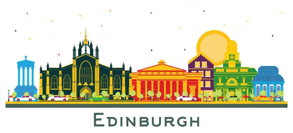 Эдинбург Шотландский Город Цветными Зданиями Изолированными Белом Векторная Иллюстрация Концепция — стоковый вектор
