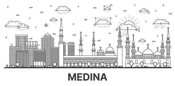 Esquema Medina Saudi Arabia City Skyline Con Edificios Modernos Históricos — Archivo Imágenes Vectoriales