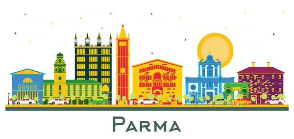 Parma Itália Cidade Skyline Com Cor Edifícios Isolados Branco Ilustração — Vetor de Stock