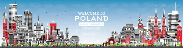 Poland City Skyline Серыми Зданиями Голубым Небом Векторная Иллюстрация Концепция — стоковый вектор