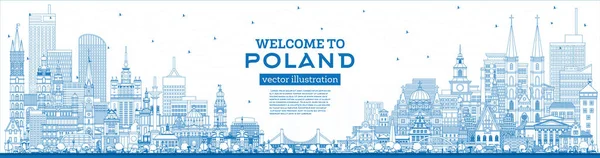 Esboço Poland City Skyline Com Edifícios Azuis Ilustração Vetorial Conceito — Vetor de Stock