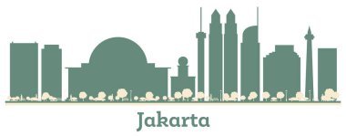 Soyut Cakarta Endonezya şehir silueti renkli binalarla kaplı. Tarihi binalarla iş seyahati ve turizm kavramı. Vektör çizimi. Tarihi işaretli şehir manzarası.