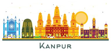 Kanpur Hindistan şehir manzarası ile renk üzerine beyaz izole binalar. Vektör çizim. İş seyahat ve Turizm kavramı tarihi mimarisi ile. Kanpur Cityscape yerler ile.