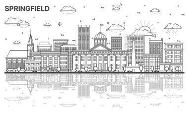 Springfield Illinois City Skyline 'ı Modern Binalar ve Yansımalar ile özetleyin. Vektör İllüstrasyonu. Springfield ABD Kent Simgeleriyle.