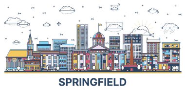 Springfield Illinois City Skyline 'ın ana hatlarını oluşturan Renkli Modern ve Tarihi Binalar beyaza izole edildi. Vektör İllüstrasyonu. Springfield ABD Kent Simgeleriyle.