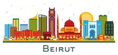 Beyrut Lübnan 'ın Skyline şehrinde beyaz renkli binalar izole edildi. Vektör İllüstrasyonu. Modern Mimariyle İş Seyahatleri ve Turizm Konsepti. Tarihi işaretli Beyrut Şehir Manzarası.