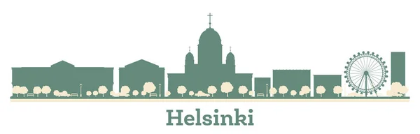 Resumen Helsinki Finlandia Silueta Del Horizonte Ciudad Con Edificios Color — Vector de stock