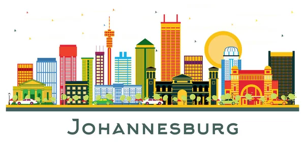 Joanesburgo África Sul Cidade Skyline Com Cor Edifícios Isolados Branco —  Vetores de Stock