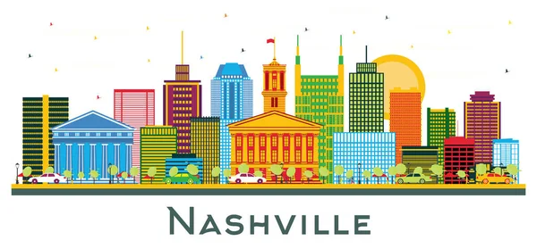 Nashville Usa Ville Skyline Avec Bâtiments Couleur Isolés Sur Blanc — Image vectorielle