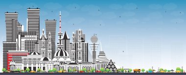 Welcome to Kazakhstan. City Skyline with Gray Buildings and Blue Sky. Vector Illustration. Concept with Modern Architecture. Kazakhstan Cityscape with Landmarks. Nur-Sultan and Almaty.