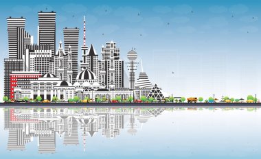 Welcome to Kazakhstan. City Skyline with Gray Buildings, Blue Sky and Reflections. Vector Illustration. Concept with Modern Architecture. Kazakhstan Cityscape with Landmarks. Nur-Sultan and Almaty.
