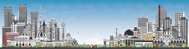 Welcome to Kazakhstan. City Skyline with Gray Buildings and Blue Sky. Vector Illustration. Concept with Modern Architecture. Kazakhstan Cityscape with Landmarks. Nur-Sultan and Almaty.
