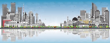 Welcome to Kazakhstan. City Skyline with Gray Buildings, Blue Sky and Reflections. Vector Illustration. Concept with Modern Architecture. Kazakhstan Cityscape with Landmarks. Nur-Sultan and Almaty.