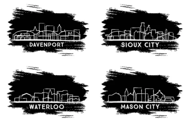 Waterloo Sioux City Mason City Davenport Iowa City Skyline Silhouette — Zdjęcie stockowe