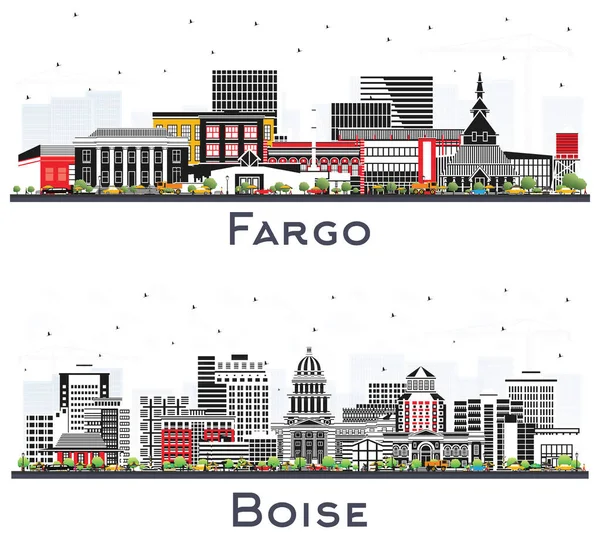 Boise Idaho Fargo North Dakota City Skyline Set Color Buildings — Stock Photo, Image