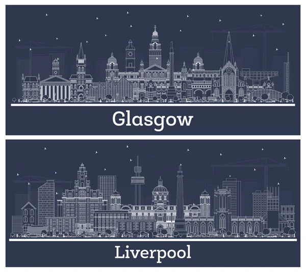 Outline Liverpool Glasgow Scotland City Skyline Set White Buildings Tourism — Stock Photo, Image
