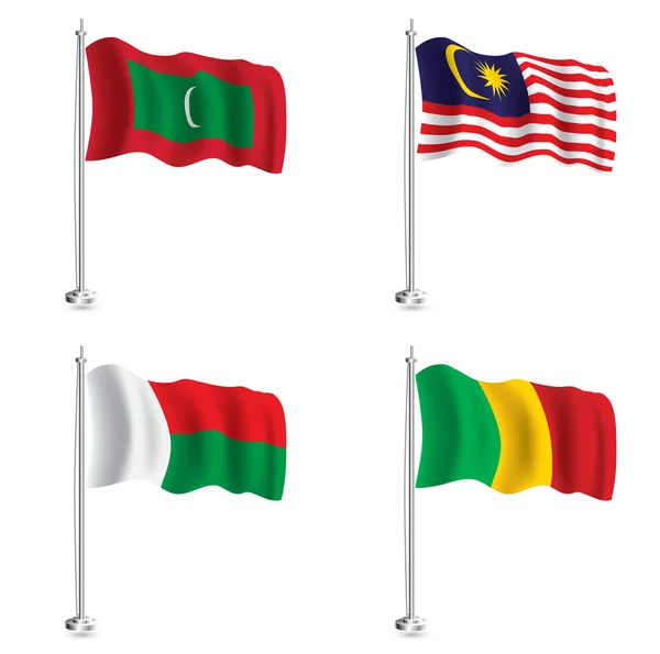 Madagascar Malaysian Mali Maldivian Flags Set Isolated Realistic Wave Flag — Stock Photo, Image