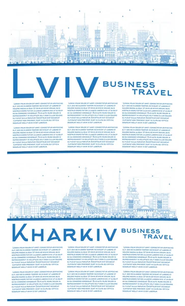 Esboço Kharkiv Lviv City Skyline Set Com Edifícios Azuis Espaço — Fotografia de Stock