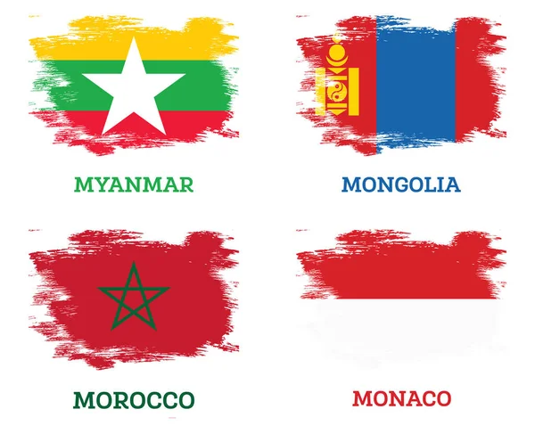 Флаг Монголии Марокко Монако Мьянмы Мазками Кисти День Независимости — стоковое фото