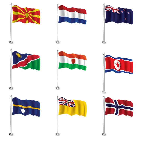 Флаги Норвегии Нидерландов Новой Зеландии Ниуэ Северной Кореи Северной Македонии — стоковое фото