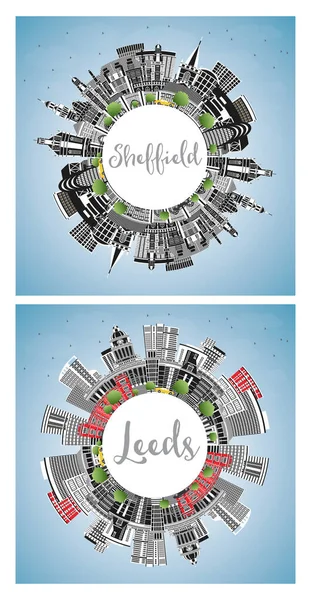 Leeds Sheffield City Skyline Set Con Edifici Colori Cielo Blu — Foto Stock