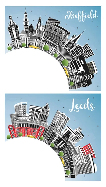 Leeds Sheffield City Skyline Set Color Buildings Blue Sky Copy — Stock Photo, Image