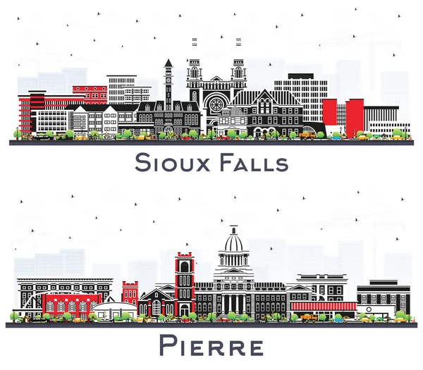 Pierre Sioux Falls South Dakota City Skyline Set Color Buildings — Stock Photo, Image
