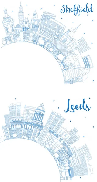 Outline Leeds Sheffield City Skyline Set Blue Buildings Copy Space — Stock Photo, Image