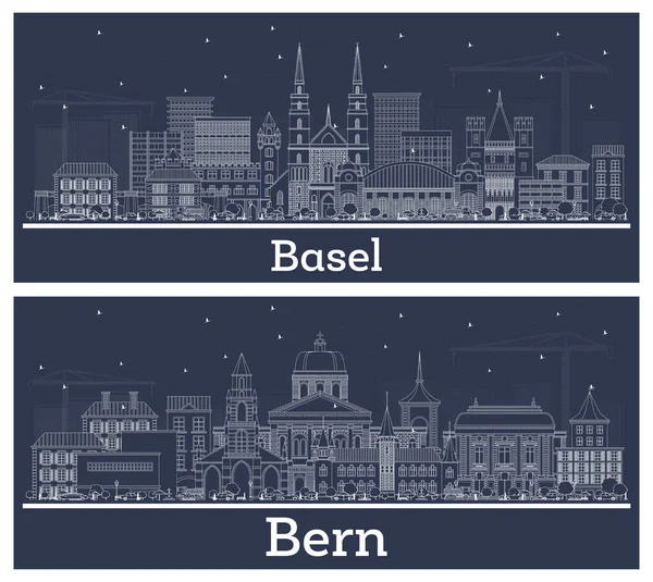 Outline Bern Basel Switzerland City Skyline Set White Buildings Concept — Stock Photo, Image